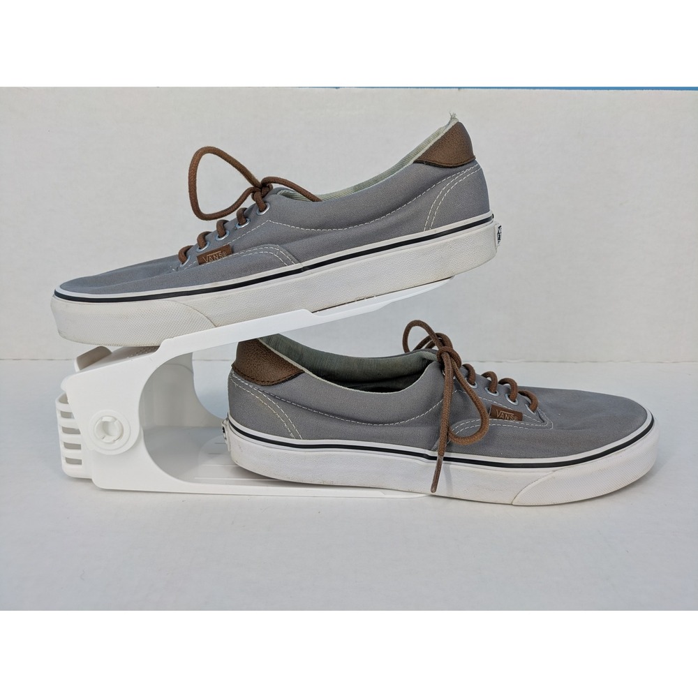 Vans Era Sneakers Mens 9.5 Womens 11 Gray Canvas Brown Leather Trim Skate Shoes